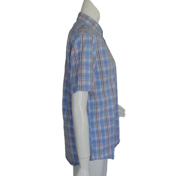 JAMES CAMPBELL Shirt, M, Blue Plaid, Short sleeves, Button down, Cotton - Picture 5 of 12